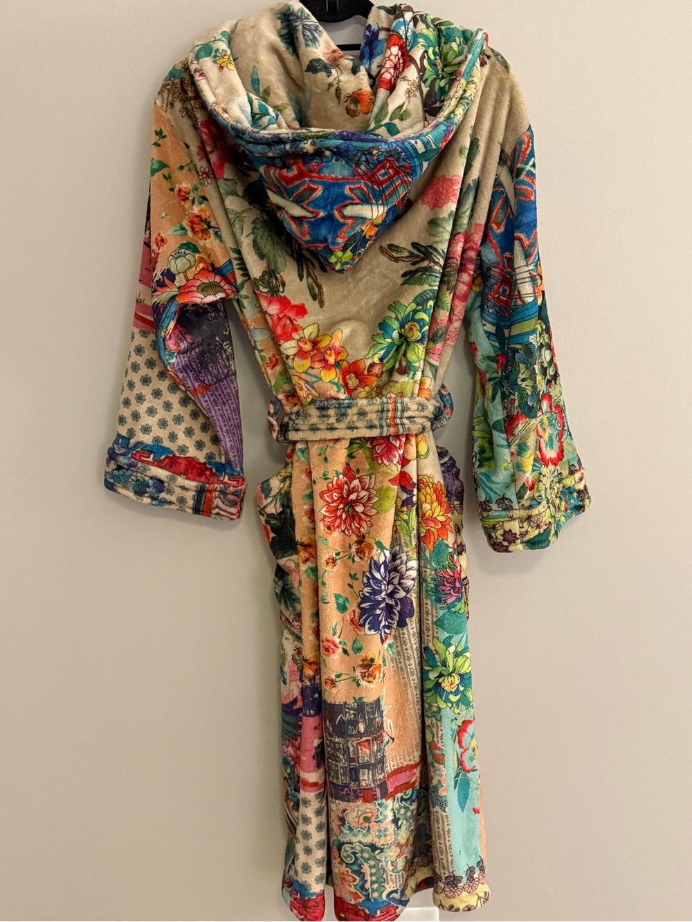 Johnny Was Multicolor Floral Patchwork Hooded Robe - Picture 2 of 6